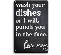 QMIQXIWS Cute Sarcastic Metal Sign Wash Your Dishes Or I Will Punch You In The Face Kitchen Wall Decor Home Patio Yard Tin Plaque 8 X 12 in