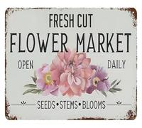 QMIQXIWS Fresh Cut Flowers Metal Sign Vintage Farmers Market Decor Flower Shop for Garden Home Cave Garage Bar Wall Hanging 8 X 12 in