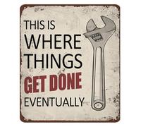 QMIQXIWS Man Cave Metal Sign This Is Where Things Get Done Eventually Vintage Garage Decor for Work Shop Basement Home Bar Wall-Art 8 X 12 in