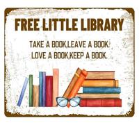 QMIQXIWS Retro Little Library Decor Metal Tin Sign for Home Living Room Bar Cafe Bookshop Wall Plaque 8 X 12 in