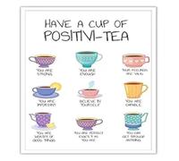 QMIQXIWS Self Motivation Mental Health Prints Positivity Self Affirmation Poster Have A Cup Of Positivi Tea Wall-Art Painting For Classroom Living Room Wall Decor(Framed,16x24inch(40x60cm))