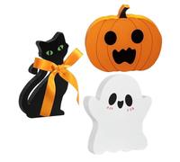 QmjdDymx Decoración de la Bandeja escalonada de Halloween, decoración de la Bandeja de Halloween 3pcs - Madera de Calabaza Fantasma de Gato Negro para Manto - Decoraciones Negras