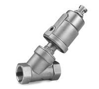 QMKADFQXF 1/4" 3/8" 1/2" 3/4" 1" BSPT Female Thread Y-Shaped 304 Stainless Steel Pneumatic Actuated Angle Seat Valve for Water Gas Oil(1",BSPT_Stainless Head_Normally Open)