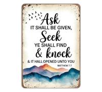 QMKADFQXF Ask Seek Knock Matthew 7 7 Vintage Metal Sign Wall Decor for Home Bedroom Kitchen Plaque Indoor Outdoor 8 X 12 inch