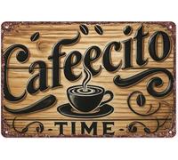 QMKADFQXF Cafecito Break Rustic Vintage Tin Sign for Coffee Bar Home Kitchen Office Wall-Art (8 X 12 in)