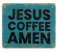 QMKADFQXF Jesus Coffee Amen Metal Tin Sign Rustic Farmhouse Kitchen Decor Plaque Housewarming Gift for Mom or Her 8 X 12 in
