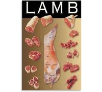 QMKADFQXF Lamb Meat Anatomy Butcher Chart Kitchen Reference Poster Canvas Painting for Living Room Bedroom Decor(Framed,12x18inch(30x45cm))