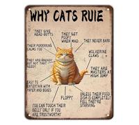 QMKADFQXF Novelty Cat Lover Metal Sign Why Cats Rule Humorous Retro Wall-Art for Living Room or Man Cave 8 X 12 in