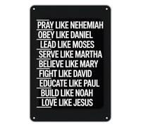 QMKADFQXF Pray Obey Lead Metal Tin Sign Biblical Inspiration Wall Decor for Home Prayer Room Faith Based Vintage Plaque 8 X 12 inch