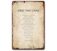 QMKADFQXF Retro First They Came Poem Metal Tin Sign Inspirational Wall-Art for Bedroom Study Coffee Shop Porch 8 X 12 in