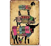 QMKADFQXF Vintage Butcher Meat Cut Reference Metal Tin Sign for Steak Lovers Kitchen Dining Room Garage Outdoor 8 X 12 in