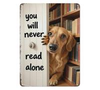 QMKADFQXF Vintage Golden Retriever Reading Metal Sign Dog Lover Wall Decor For Library Home Bookworm Cozy Reading Nook 8 X 12 inch