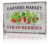 QMKADFQXF Vintage Metal Sign Farmers Market Strawberries Fresh Produce Retro Tin Kitchen Wall Decor 8 X 12 inch