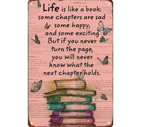 QMKADFQXF Witty Life Is Like A Book Metal Tin Sign Wall-Art for Kitchen Bathroom Farm Yard Bar Garage Man Cave 8 X 12 in