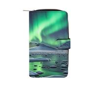 QMKFWT Polar Bears Northern Lights - Cartera larga de piel para chequera, cartera clásica plegable para mujer con ventana de identificación