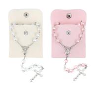 QMLING Collar de cuentas de rosario católico: 2 collares de cuentas de cristal con bolsas de botón, cuentas de oración con crucifijo y medalla de la Virgen María para mujeres y hombres (blanco y rosa)