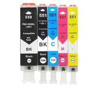 QMLQRGKF Cartuchos de Tinta compatibles para PGI550 CLI551 adecuados para impresoras MG6350 MG7150 IP8750 IP7250 compatibles con PGI-550 CLI-551 Accesorios consumibles para impresoras(1SET)