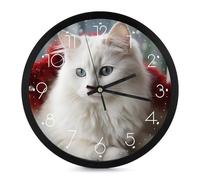 QMNALP Reloj de pared grande con números silenciosos y sin garrapatas, lindo gato blanco impreso relojes de pared para decoración de sala de estar, reloj de pared funciona con pilas, bonita esfera de