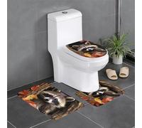 QMNSEHF Raccoon in The Fall Tree Hole - Juego de 3 alfombrillas de baño suaves y absorbentes y alfombrilla de contorno en forma de U, cubierta de tapa de inodoro, alfombras de baño antideslizantes
