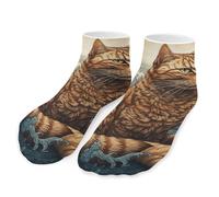 QMNVBDS Calcetines de gato en las olas hasta el tobillo, calcetines cortos casuales para mujeres y hombres, calcetines deportivos de corte bajo, calcetines para correr, calcetines invisibles al