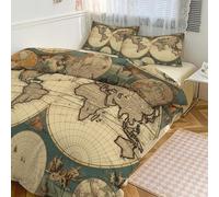 QMNVBDS Juego de edredón retro con mapa del mundo, juego de funda de edredón reversible, juego de ropa de cama para todas las estaciones, juego de ropa de cama de 3 piezas con 2 fundas de almohada de
