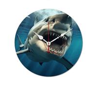 QMNVBDS Reloj de pared con diseño de boca de tiburón, reloj de pared a pilas, sin escala, reloj de pared grande, reloj de pared de madera, relojes de pared para sala de estar, reloj de pared
