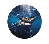 QMNVBDS Reloj de pared de tiburón blanco, reloj de pared a pilas, sin escala, reloj de pared grande, reloj de pared de madera, relojes de pared para sala de estar, reloj de pared silencioso decorativo