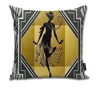 QMS CONTRACTING LIMITED Throw Pillow Cover Art Deco Flapper Roaring 20's Gatsby Style Print Decorative Pillow Case Home Decor Square 18x18 Inches Pillowcase