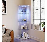 QMTXBYJ - Armario de cristal con iluminación LED, 162 cm para colección de vasos de 4 capas con 1 puerta y cerradura, 5 mm de vidrio templado transparente para sala de estar, dormitorio