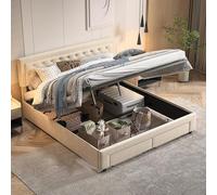 QMTXBYJ Cama 180x200 con 2 cajones, Camas Tapizada 180x200 con Almacenamiento Hidráulico, Camas Matrimoniales Cama Doble, Cama Juvenile con Cabecero Ajustable y Somier, Terciopelo