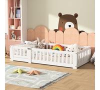 QMTXBYJ Cama infantil 90 x 190 cm, Cama Montessori en el suelo de madera maciza con protección anticaída, cama cabaña infantil de 90 x 190 con somier de láminas, cama de barrera infantil de madera