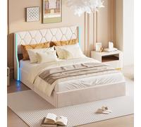 QMTXBYJ Cama Tapizada 140x190, Cama Doble con LED Cabecero, Camas Matrimoniales con Almacenamiento Hidráulico, Cama Matrimonio 140x190, Cama Juvenil con Somier,Terciopelo,Sin Colchón