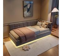 QMTXBYJ Cama Tapizada 90x200 con LED y USB, Camas Individuales Cama 90x200 con Almacenamiento Hidráulico y L-Form Cabecero, Camas Juveniles con Somier de Láminas,Sin Colchón,Terciopelo