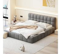 QMTXBYJ Cama tapizada de 140 x 190 cm, cama doble con somier de láminas y respaldo suave, cama doble de 140 x 190 cm, cama juvenil plana, cama plana con borde acolchado