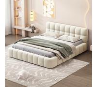 QMTXBYJ Cama tapizada de 140 x 190 cm, cama doble con somier de láminas y respaldo suave, cama doble de 140 x 190 cm, cama juvenil plana, cama plana con borde acolchado
