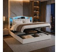 QMTXBYJ Camas Matrimoniales 140x200 cm con Carga USB y Cabecero LED, Cama Matrimonio 140x200 cm con Almacenamiento Hidráulico, Camas Juveniles Cama Doble con Somier,Sin Colchon,Terciopelo