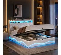 QMTXBYJ Camas Matrimoniales 160x200 cm con Carga USB y Cabecero LED, Cama Matrimonio 160x200 cm con Almacenamiento Hidráulico, Camas Juveniles Cama Doble con Somier,Sin Colchon,Terciopelo