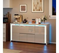 QMTXBYJ Cómoda de 160 cm, color blanco, con iluminación LED, brillante, con 2 cajones y 4 puertas, para comedor, salón, dormitorio, 160 x 35 x 75 cm