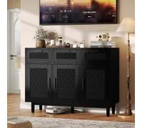 QMTXBYJ Cómoda de ratán con 3 cajones y 3 puertas, cómoda de almacenamiento, aparador con cajones, cómoda estrecha, cómoda de dormitorio de madera, mueble de entrada, 108x40x80cm