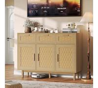 QMTXBYJ Cómoda de ratán con 3 cajones y 3 puertas, cómoda de almacenamiento, aparador con cajones, cómoda estrecha, cómoda de dormitorio de madera, mueble de entrada, 108x40x80cm