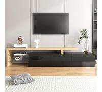 QMTXBYJ Mueble de TV, estantes de cristal y iluminación LED, armario bajo para televisión con brillo, armario de TV con 3 puertas para salón, comedor, dormitorio, aparador, TV, 198 x 39 x 42 cm