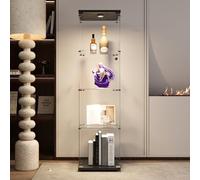 QMTXBYJ vitrina de cristal con iluminación LED, 164 x 43 x 37 cm, vitrina moderna con 4 estantes, vitrina de 1 puerta, vitrina de cristal, vitrina de vidrio templado y madera, para sala de estar