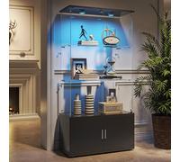 QMTXBYJ Vitrina de cristal con iluminación LED en negro con 2 puertas, 3 estantes, 164 x 35 x 78,51 cm, armario para colección, vitrina de cristal y armario bajo de madera, vitrina de cristal para