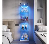 QMTXBYJ vitrina de cristal con LED, 163 x 78,5 x 35 cm, armario de colección moderno de vasos de 4 capas con 1 puerta y cerradura, 5 mm vidrio templado transparente armadillo de lentes de pie para