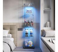 QMTXBYJ vitrina de cristal con LED, 163 x 78,5 x 35 cm, armario de colección moderno de vasos de 4 capas con 1 puerta y cerradura, 5 mm vidrio templado transparente armadillo de lentes de pie para