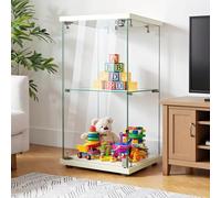 QMTXBYJ vitrina de cristal con LED, armario de colección moderno de cristal de 2 capas con 1 puertas y cerradura, 5 mm de vidrio templado transparente armadura de lentes de pie para sala de estar