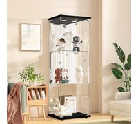 QMTXBYJ Vitrina de cristal con LED, moderno armario de colección de cristal de 3 capas con 1 puerta y cerradura, 5 mm vidrio templado transparente, negro y blanco, 125x43x37cm
