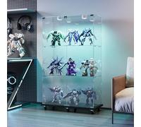 QMTXBYJ - Vitrina de cristal con LED y 6 ruedas giratorias, 124 x 78,5 x 35 cm, armario de colección moderno de lentes de 3 capas con 2 puertas y cerradura, lentes templado transparente armadura de