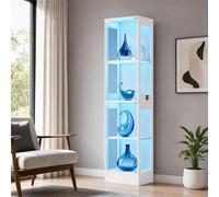 QMTXBYJ vitrina de cristal con luces LED, mueble de almacenamiento con puertas de cristal y estantes ajustables, armario vitrina para colección con sensor de movimiento, estantería de cristal para