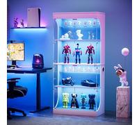QMTXBYJ vitrina de cristal con luces LED, mueble de almacenamiento con puertas de cristal y estantes ajustables, armario vitrina para colección con sensor de movimiento, estantería de cristal para